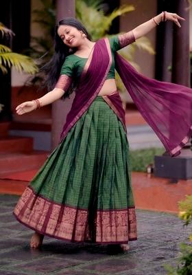 Green Zari Work Dola Chex Lehenga Set