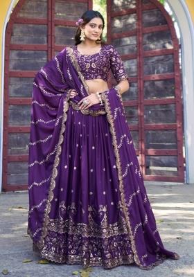 Purple Zari Work Georgette Lehenga Set