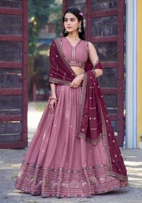 Dusty Pink Zari Work Georgette Lehenga Set
