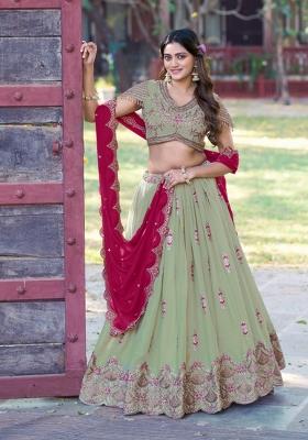 Pista Zari Work Georgette Lehenga Set
