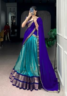 Teal Zari Work Kanchipuram Lehenga Set