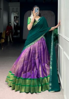 Lavender Zari Work Kanchipuram Lehenga Set