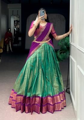 Sea Green Zari Work Kanchipuram Lehenga Set