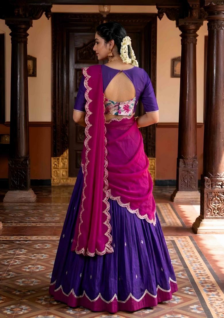Purple Sequin Work Silk Blend Lehenga Set - Indya