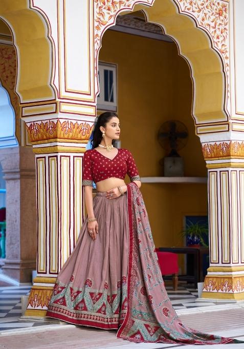 Maroon Lace Work Silk Blend Lehenga Set