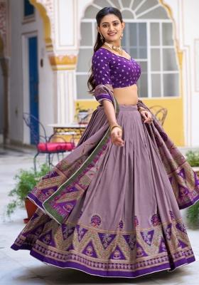 Purple Lace Work Silk Blend Lehenga Set