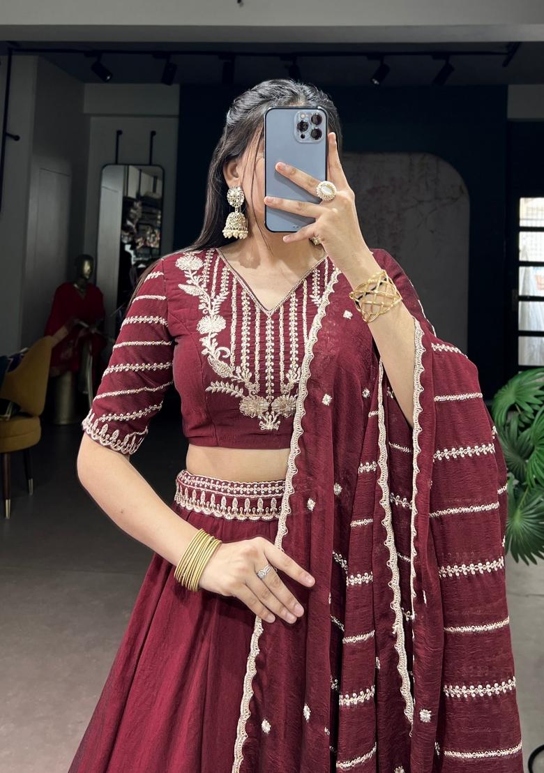 Maroon Sequin Work Rangoli Lehenga Set - Indya