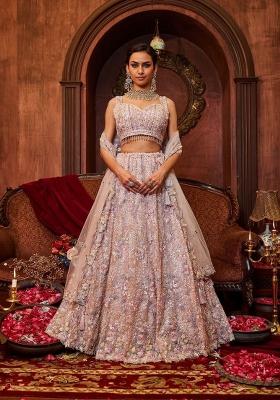 Pink Embroidered Georgette Lehenga Set
