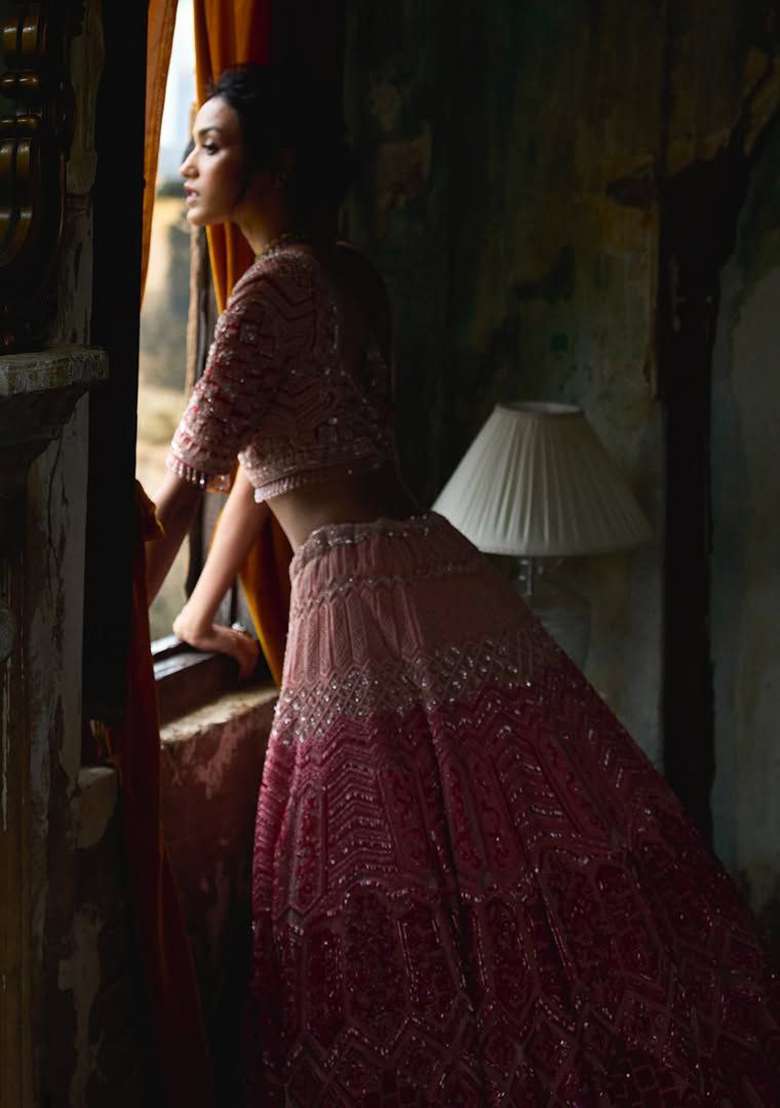 Multicolor Embroidered Georgette Lehenga Set for Diwali and Festive Wear - Indya