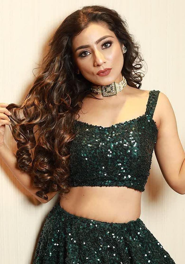 Teal Sequin Work Silk Blend Lehenga Set - Indya