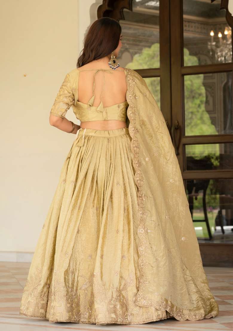 Cream Embroidered Silk Lehenga Set for Diwali and Festive Wear - Indya