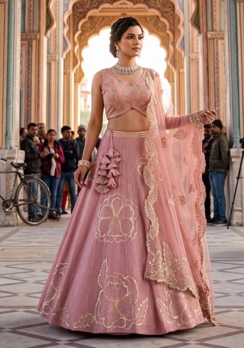 Peach Embroidered Lehenga Set