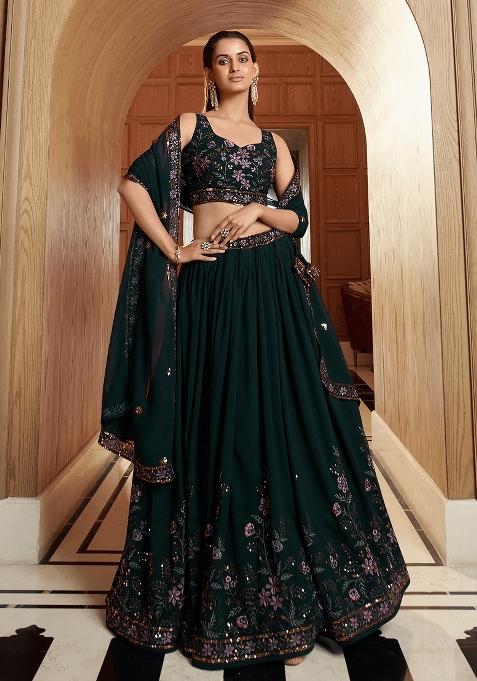 Black Embroidered Georgette Lehenga Set