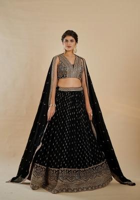 Black Embroidered Georgette Lehenga Set