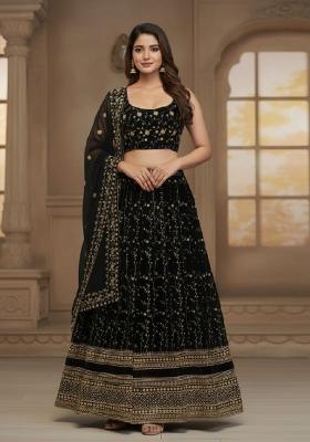 Black Embroidered Georgette Lehenga Set