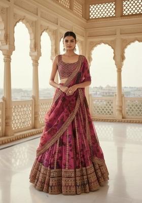 Pink Embroidered Organza Lehenga Set