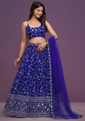 Royal Blue Embroidered Georgette Lehenga Set