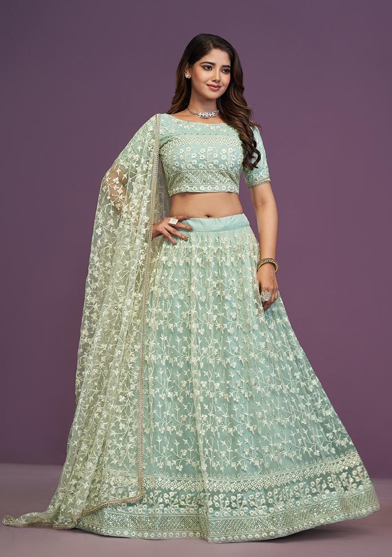 Pista Embroidered Net Lehenga Set - Indya