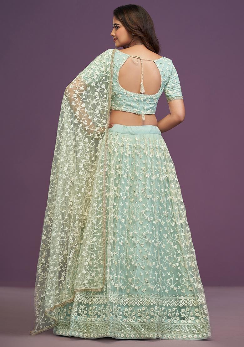 Pista Embroidered Net Lehenga Set - Indya