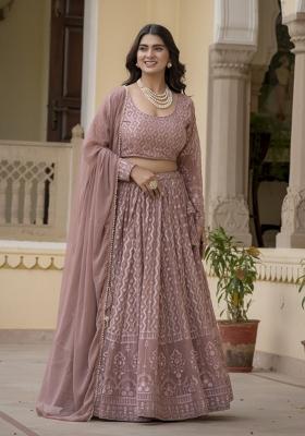 Rosy Brown Embroidered Georgette Lehenga Set