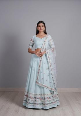 Sky Blue Embroidered Georgette Lehenga Set