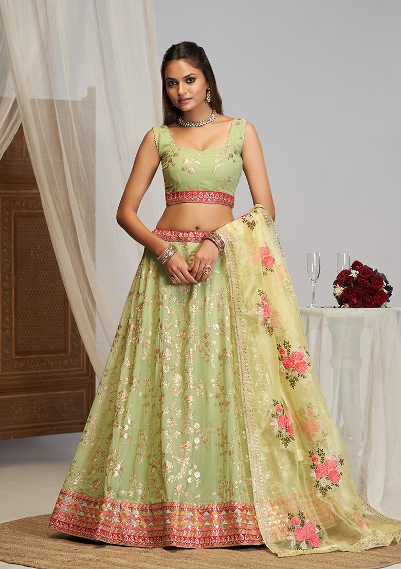 Pista Embroidered Georgette Lehenga Set - Indya
