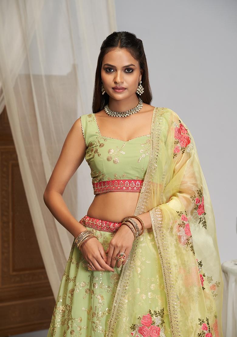 Pista Embroidered Georgette Lehenga Set - Indya