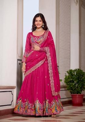 Pink Embroidered Silk Blend Lehenga Set