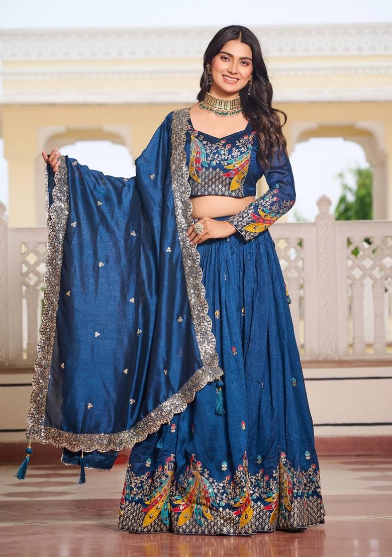 Rama Embroidered Silk Blend Lehenga Set - Indya