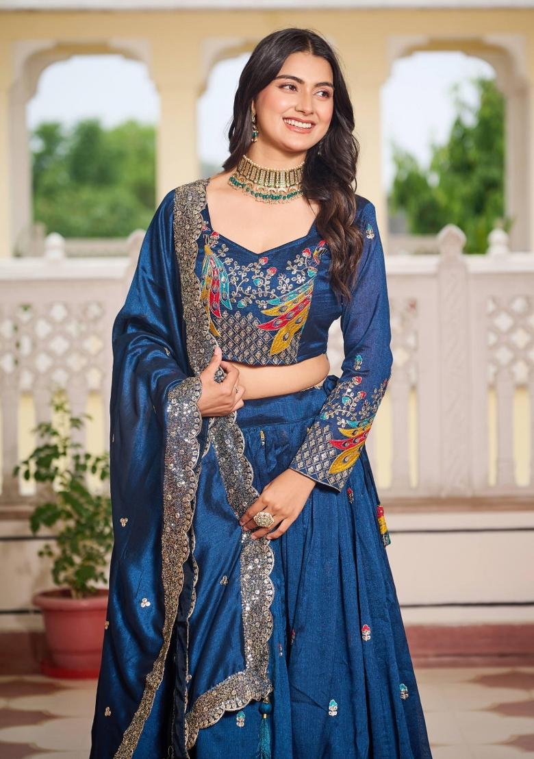 Rama Embroidered Silk Blend Lehenga Set - Indya
