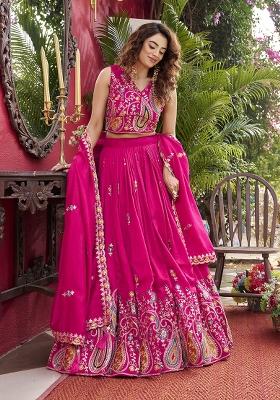 Pink Embroidered Silk Blend Lehenga Set