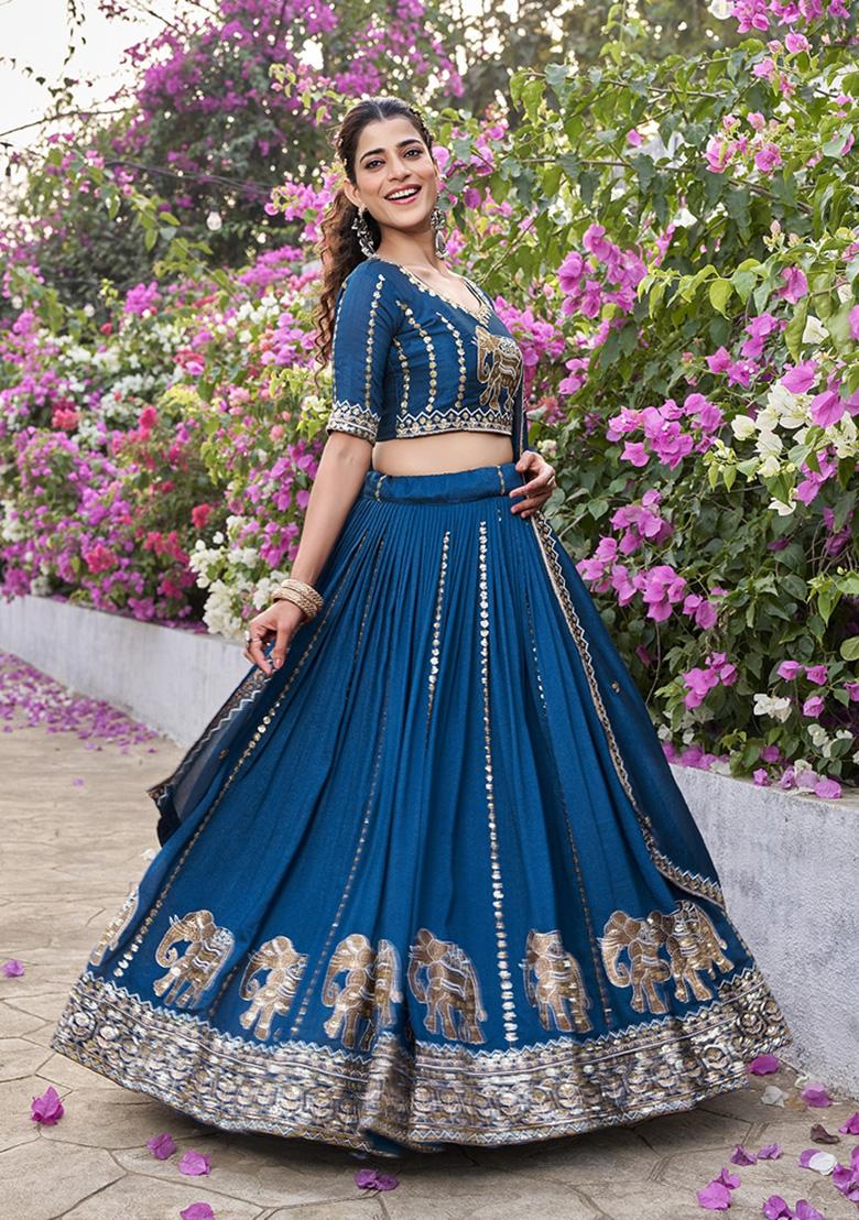 Rama Embroidered Silk Blend Lehenga Set - Indya