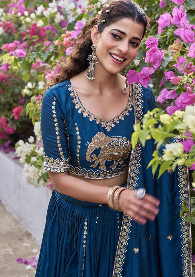 Rama Embroidered Silk Blend Lehenga Set - Indya