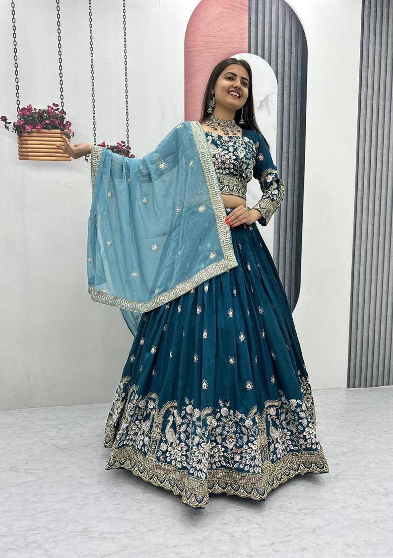 Rama Embroidered Silk Blend Lehenga Set - Indya