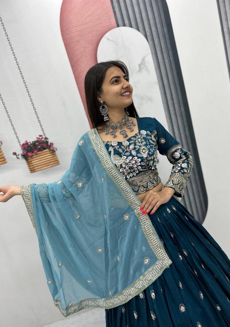 Rama Embroidered Silk Blend Lehenga Set - Indya