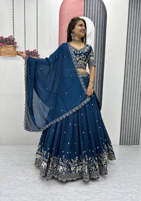 Rama Embroidered Chinon Lehenga Set