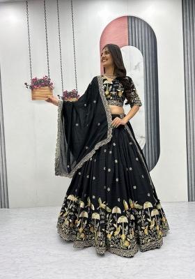 Black Embroidered Silk Blend Lehenga Set
