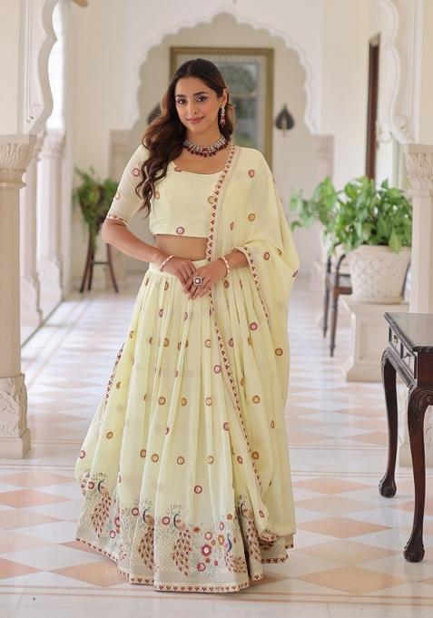 White Embroidered Silk Blend Lehenga Set