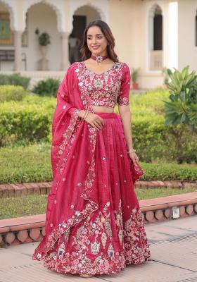 Pink Embroidered Gold Crush Lehenga Set