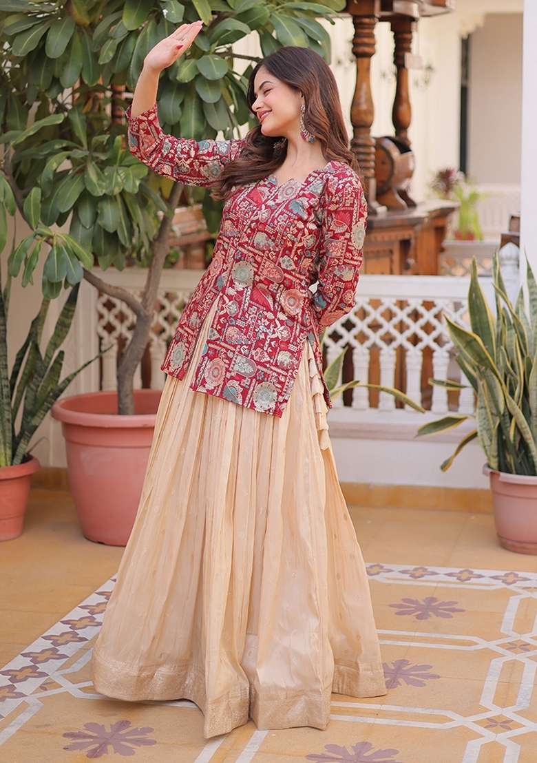 Maroon Jequard Cosmos Lehenga Set for Diwali | Wedding & Festive Wear - Indya