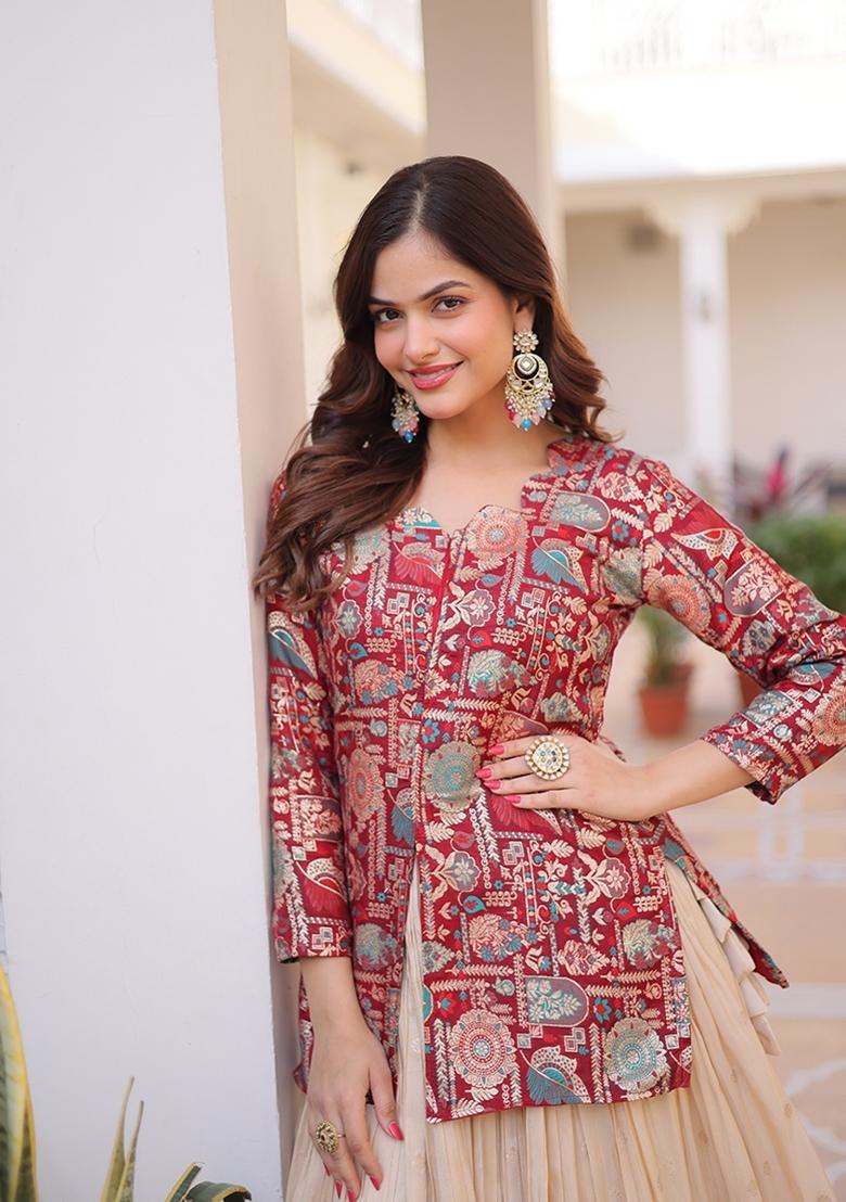 Maroon Jequard Cosmos Lehenga Set - Indya