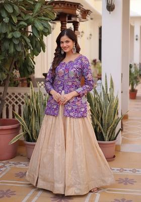 Purple Jequard Cosmos Lehenga Set
