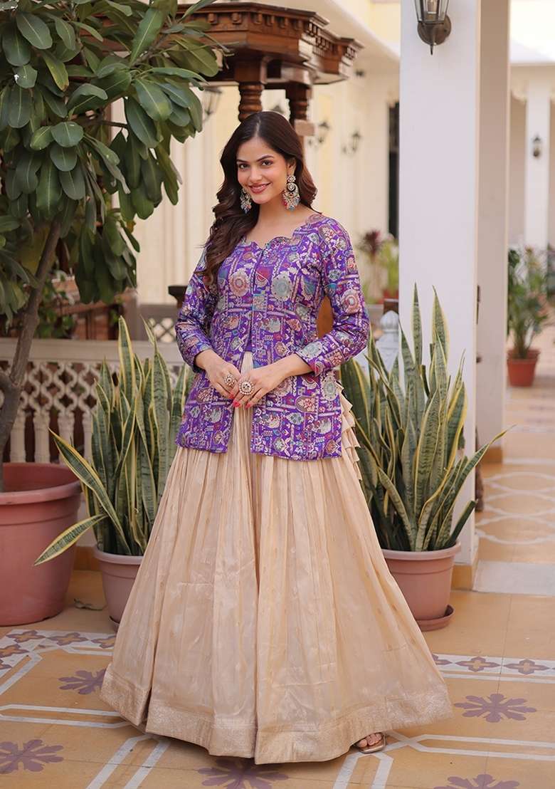 Purple Jequard Cosmos Lehenga Set for Diwali and Festive Wear - Indya