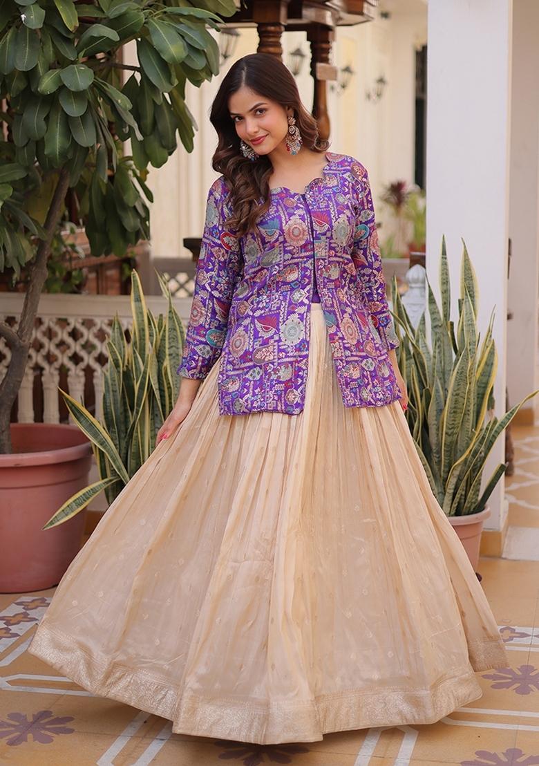 Purple Jequard Cosmos Lehenga Set - Indya