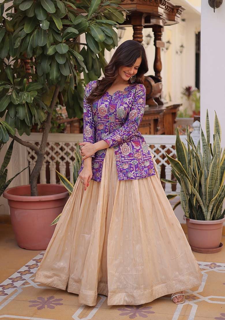 Purple Jequard Cosmos Lehenga Set for Diwali and Festive Wear - Indya