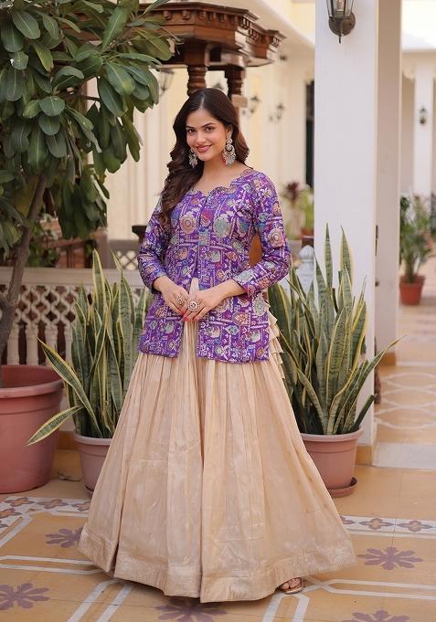 Purple Jequard Cosmos Lehenga Set