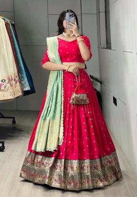 Pista Zari Work Silk Blend Lehenga Set