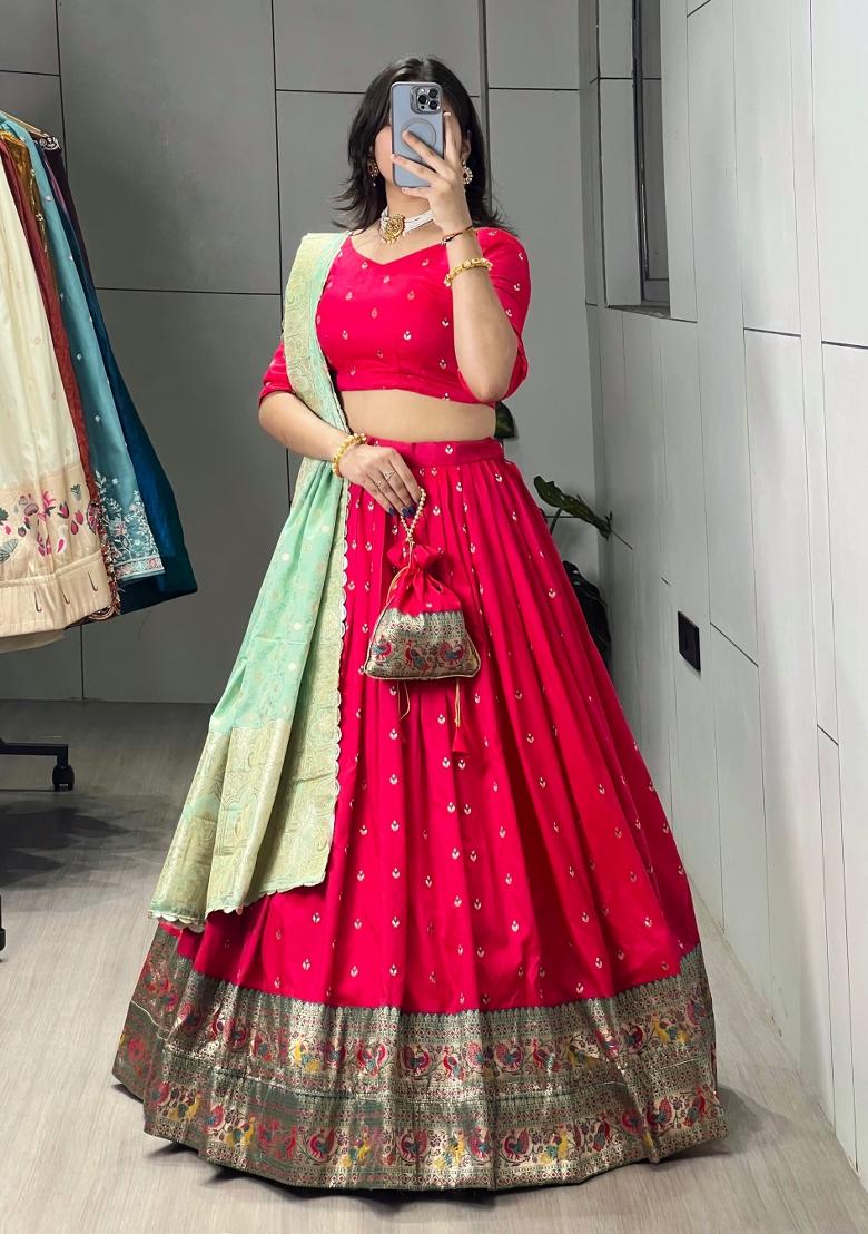 Pista Zari Work Silk Blend Lehenga Set - Indya