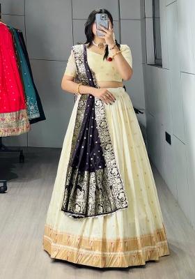Dark Purple Zari Work Silk Blend Lehenga Set