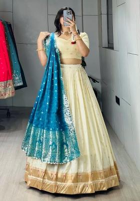 Firozi Zari Work Silk Blend Lehenga Set